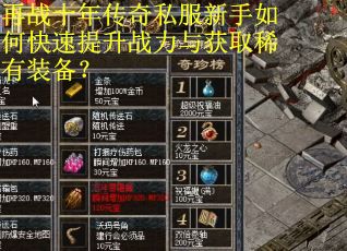 再战十年传奇私服新手如何快速提升战力与获取稀有装备？